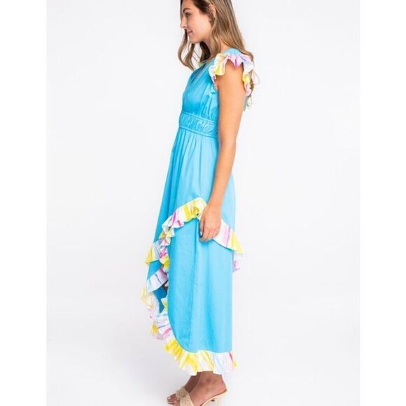 NWT Alden Adair Willow Maxi Ruffle V-Neck Hi-Low Ocean Dress Women’s Medium - Picture 2 of 12